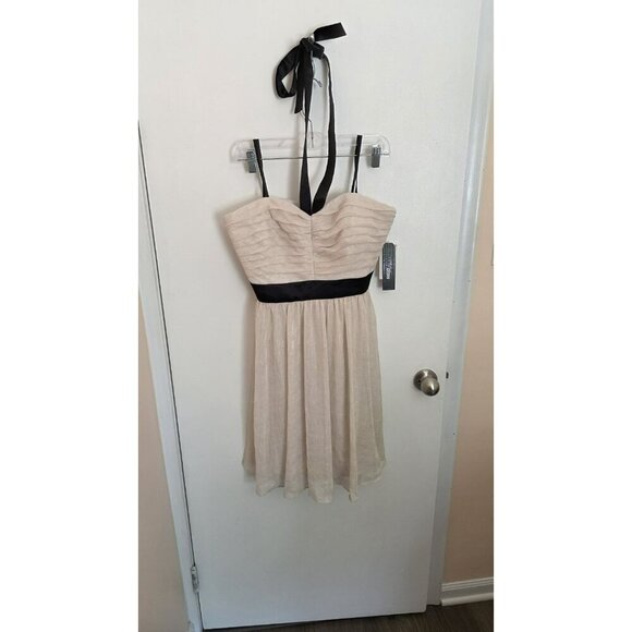 MISS SIXTY M60 Mini DRESS SIZE 10 CREAM BLACK ACCENTS Wedding Guest Shower NWT - Picture 1 of 14